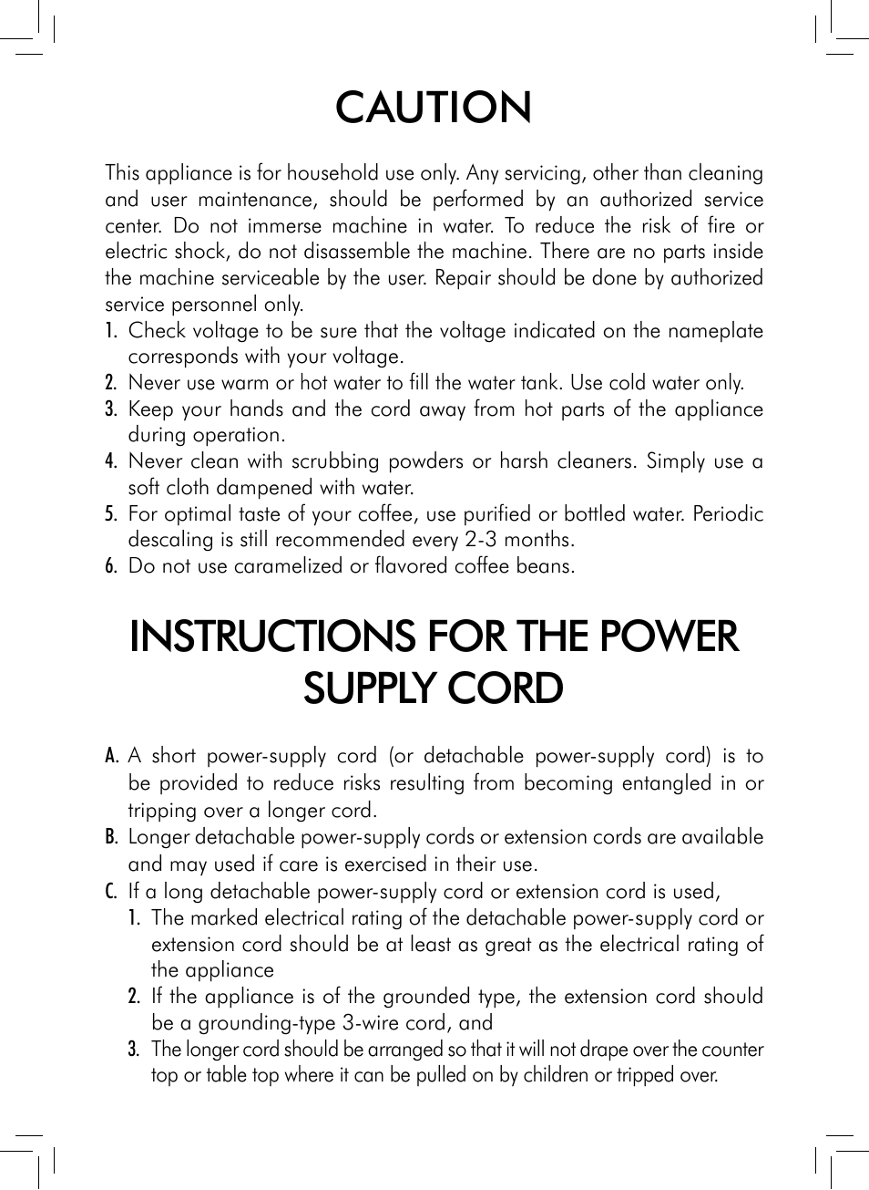 Caution, Instructions for the power supply cord | Philips 711412008 User Manual | Page 17 / 84