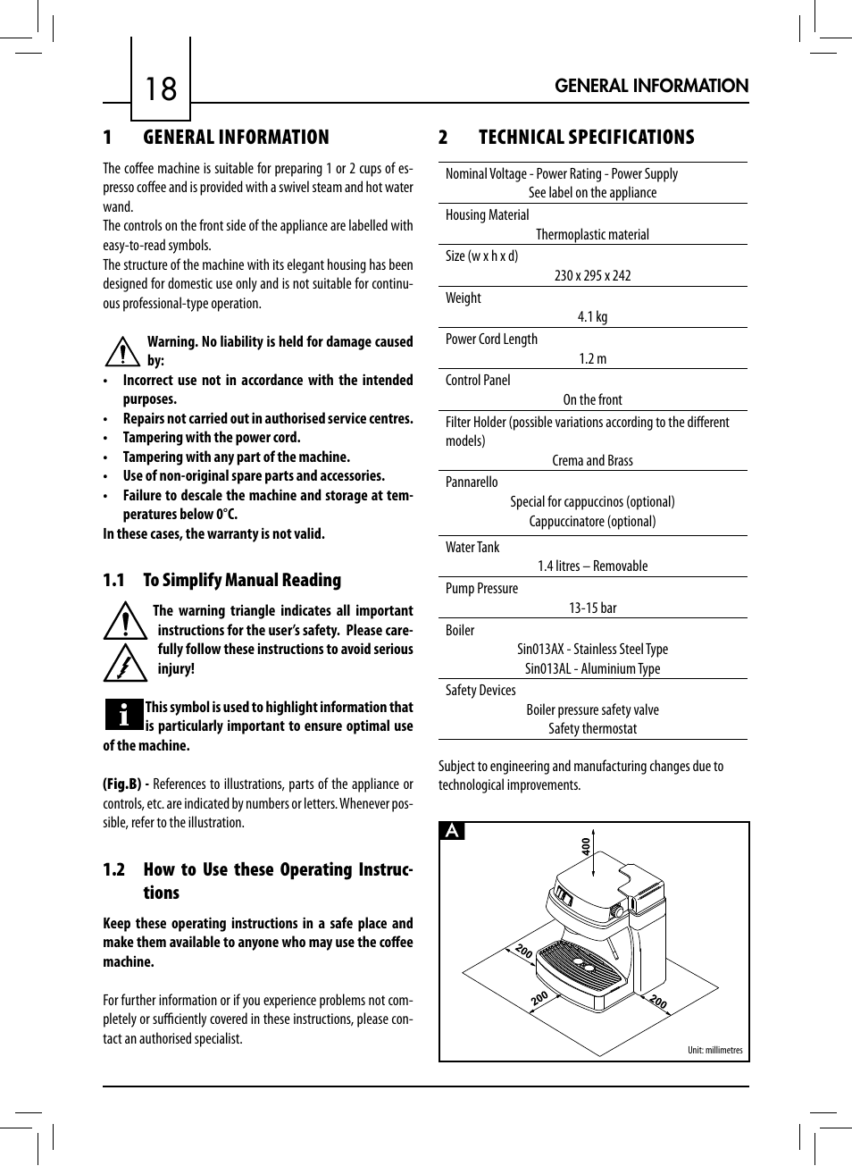 1 general information, 2 technical specifications | Philips 711412008 User Manual | Page 18 / 84