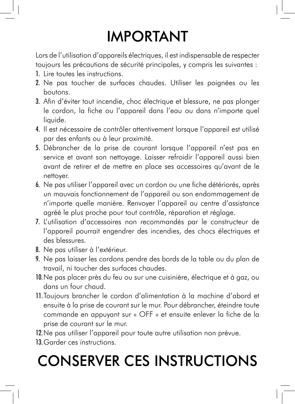 Important, Conserver ces instructions | Philips 711412008 User Manual | Page 28 / 84