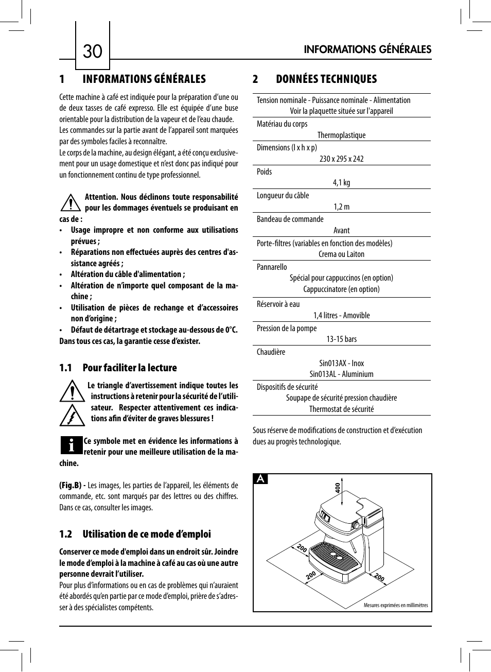 1 informations générales, 2 données techniques | Philips 711412008 User Manual | Page 30 / 84