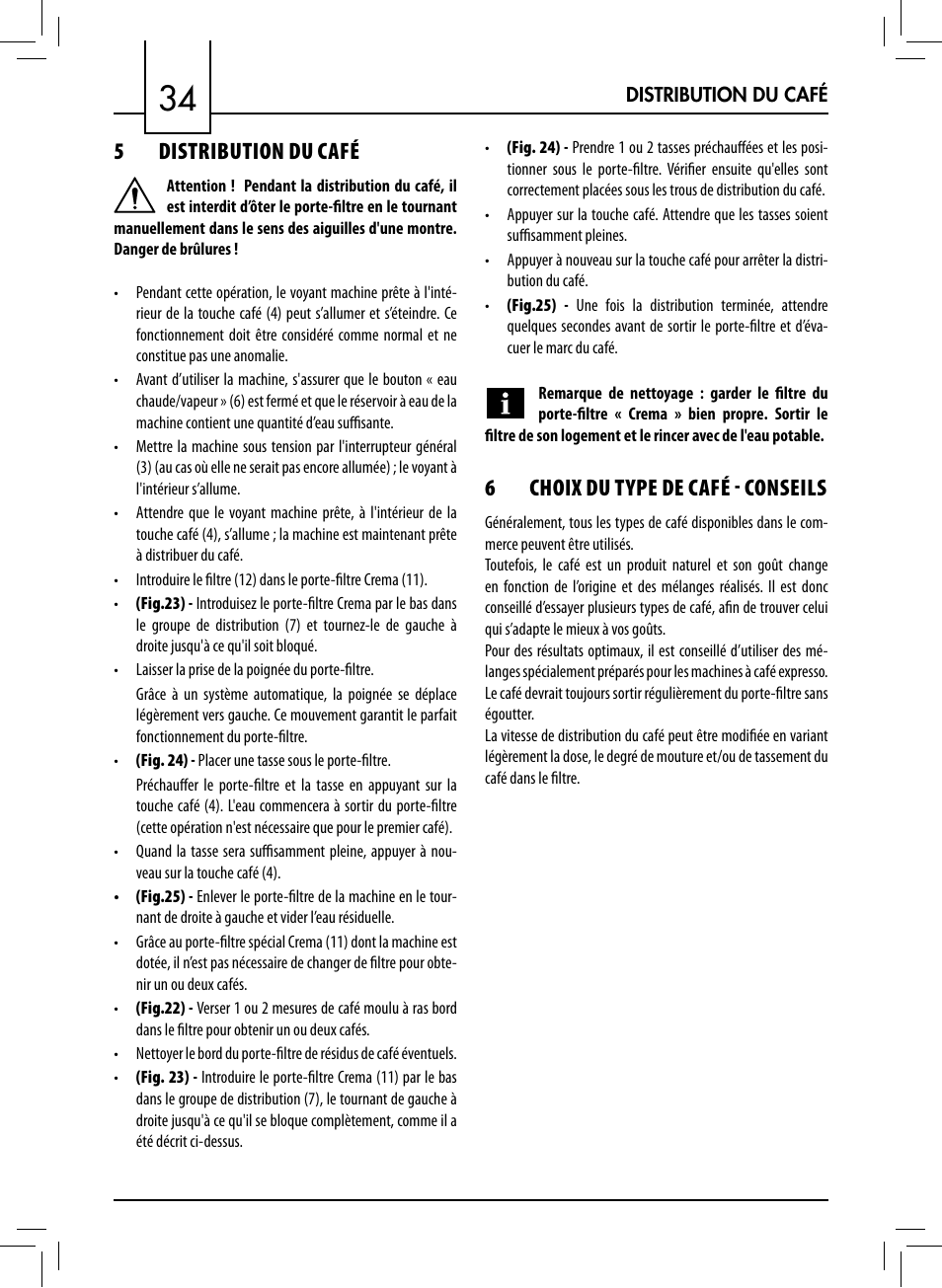 5distribution du café, 6choix du type de café  conseils | Philips 711412008 User Manual | Page 34 / 84