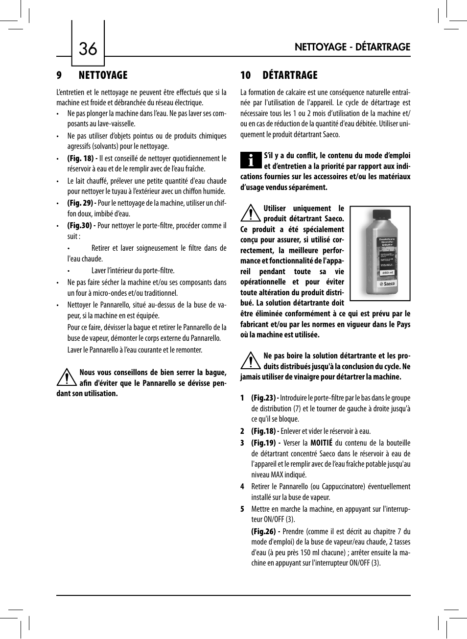 9 nettoyage, 10 détartrage | Philips 711412008 User Manual | Page 36 / 84