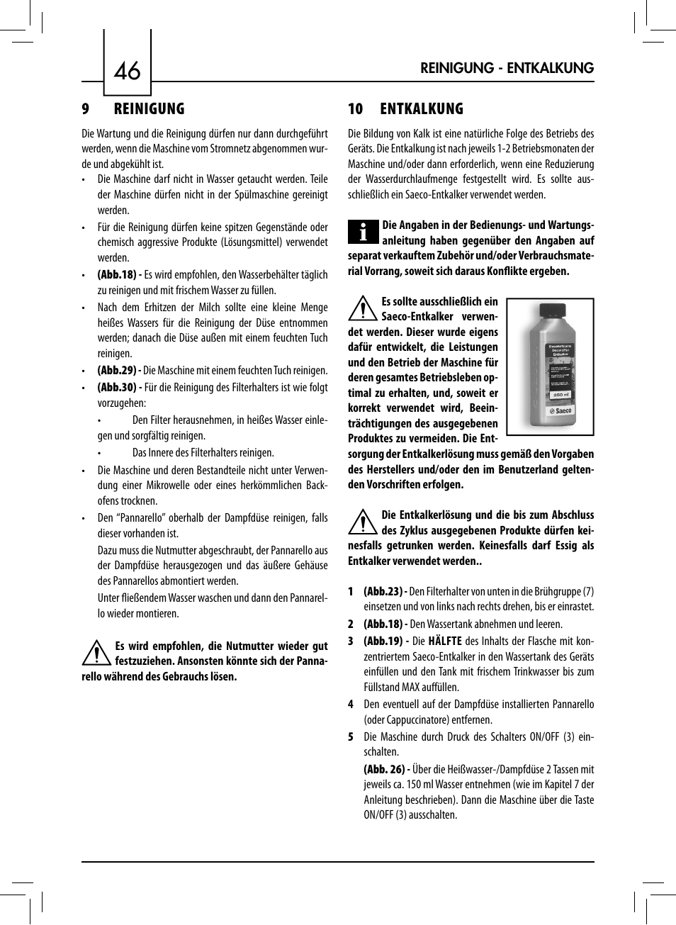 9 reinigung, 10 entkalkung | Philips 711412008 User Manual | Page 46 / 84