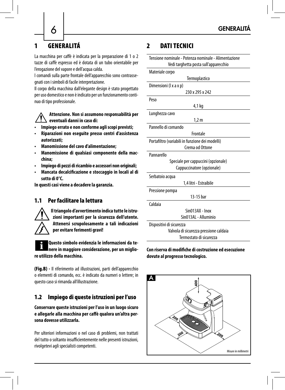 1 generalitá, 2 dati tecnici | Philips 711412008 User Manual | Page 6 / 84