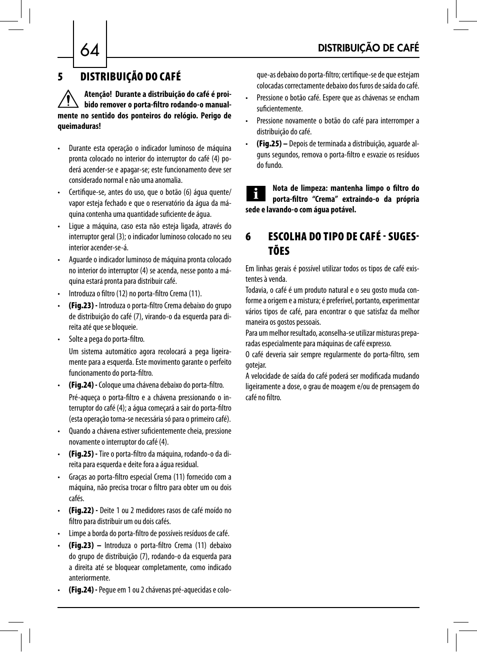 5distribuição do café, 6escolha do tipo de café  suges tões | Philips 711412008 User Manual | Page 64 / 84