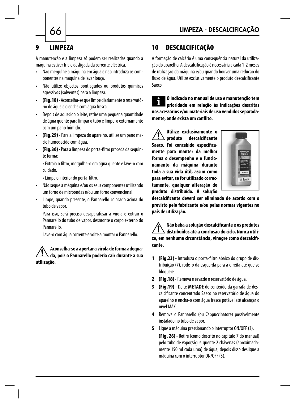 9 limpeza, 10 descalcificação | Philips 711412008 User Manual | Page 66 / 84