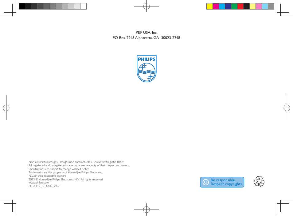 Philips Soundbar speaker HTL5110 Virtual surround Wireless subwoofer Opt Coax Aux in Audio in Bluetooth® User Manual | Page 16 / 16