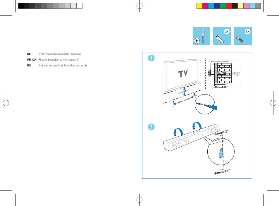 Philips Soundbar speaker HTL5110 Virtual surround Wireless subwoofer Opt Coax Aux in Audio in Bluetooth® User Manual | Page 4 / 16