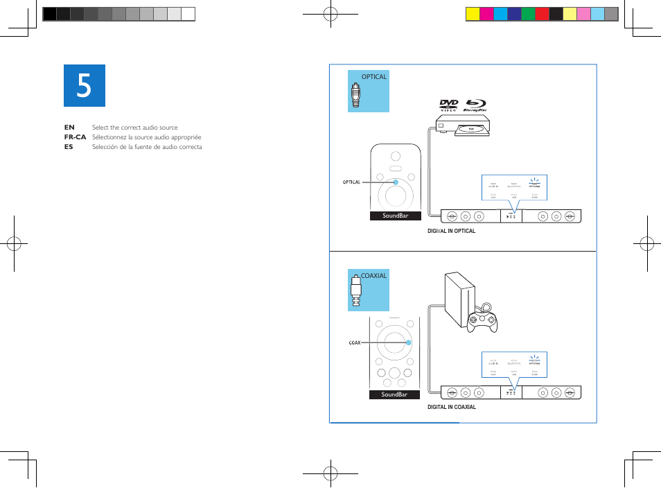 Philips Soundbar speaker HTL5110 Virtual surround Wireless subwoofer Opt Coax Aux in Audio in Bluetooth® User Manual | Page 9 / 16