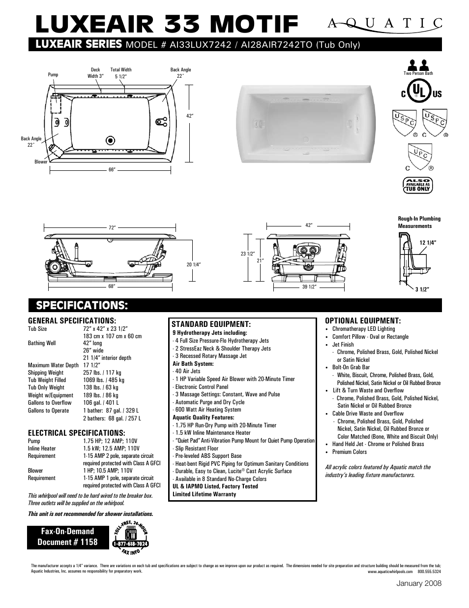 Aquatic LUXEAIR 33 MOTIF AI33lUX7242 User Manual | 1 page
