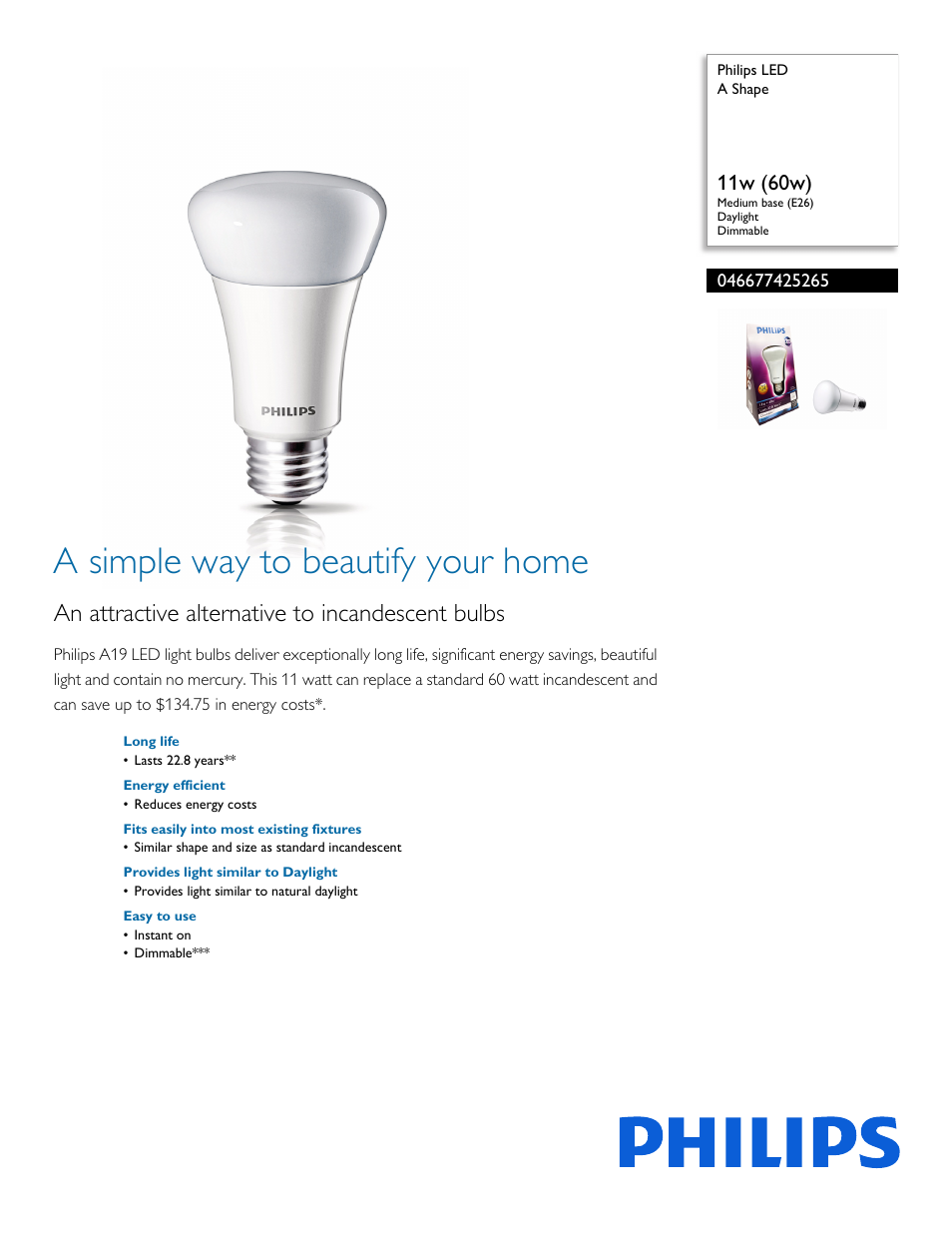 Philips 046677425265 User Manual | 2 pages