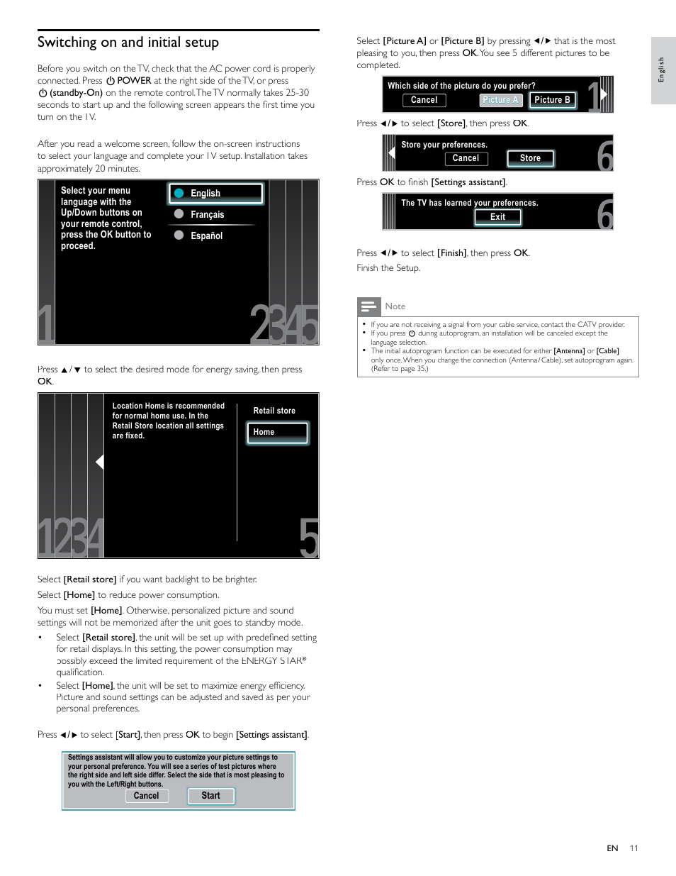 Switching on and initial setup | Philips 40PFL7705D-F7 User Manual | Page 12 / 48