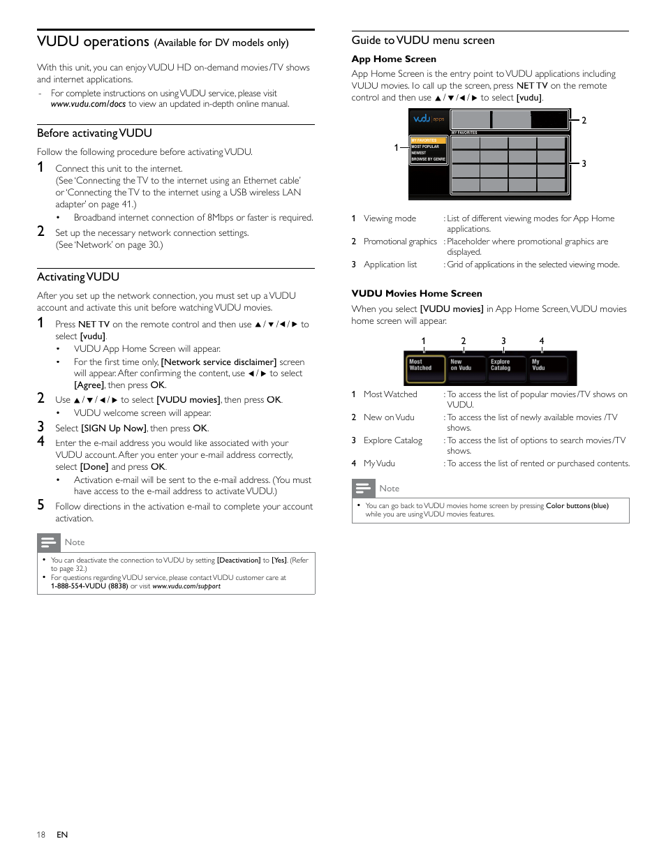 Vudu operations (available for dv models only), Vudu operations | Philips 40PFL7705D-F7 User Manual | Page 19 / 48