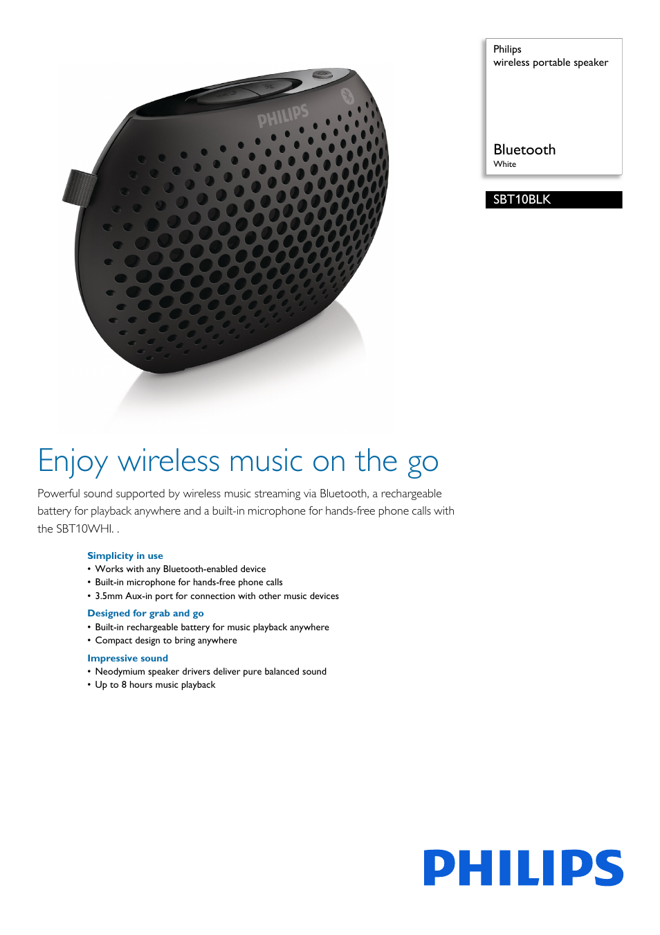 Philips SBT10BLK-37 User Manual | 2 pages