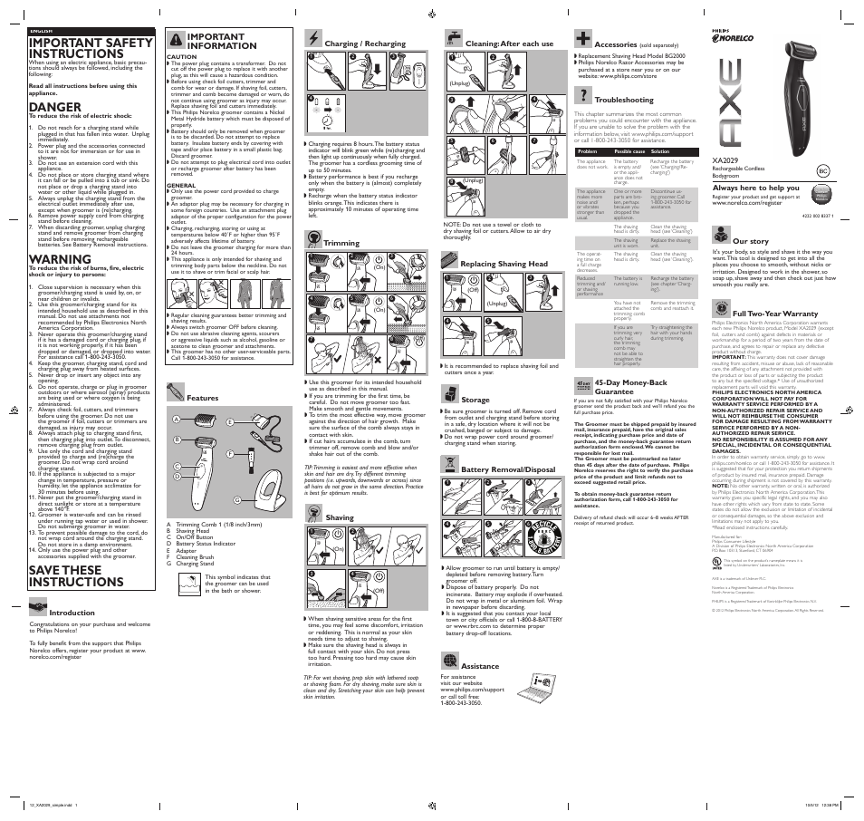 Philips XA2029-42 User Manual | 2 pages