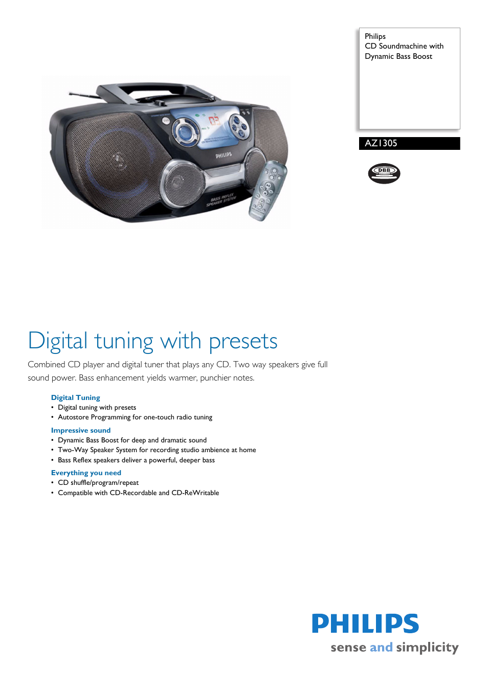 Philips AZ1305-17 User Manual | 2 pages