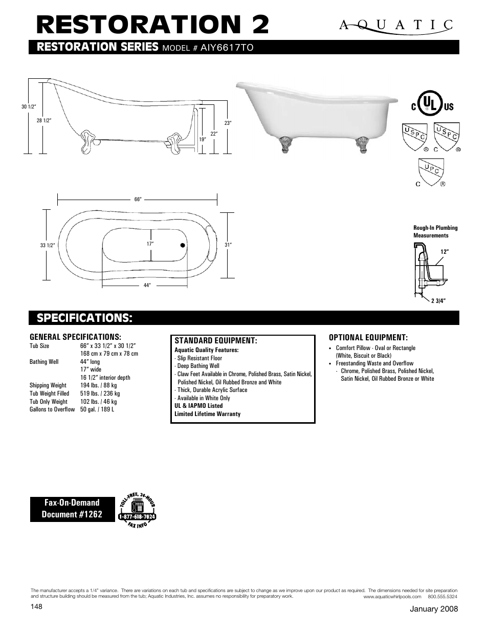 Aquatic Restoration 2 AIY6617TO User Manual | 1 page