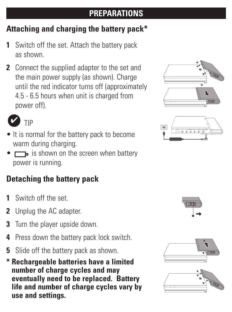 Detaching the battery pack | Philips PET1002-37B User Manual | Page 12 / 31