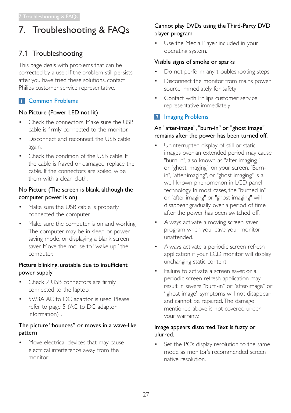 Troubleshooting & faqs, 1 troubleshooting | Philips 221S3UCB-00 User Manual | Page 29 / 32