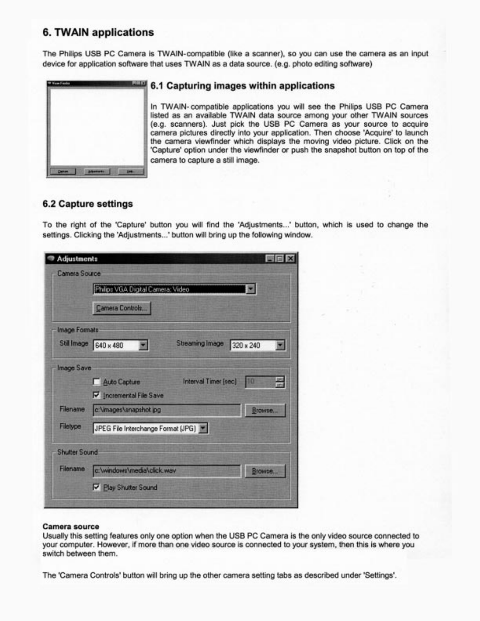 Twain applications, 1 capturing images within applications, N.eiíe | Philips PCVC675K99 User Manual | Page 13 / 27