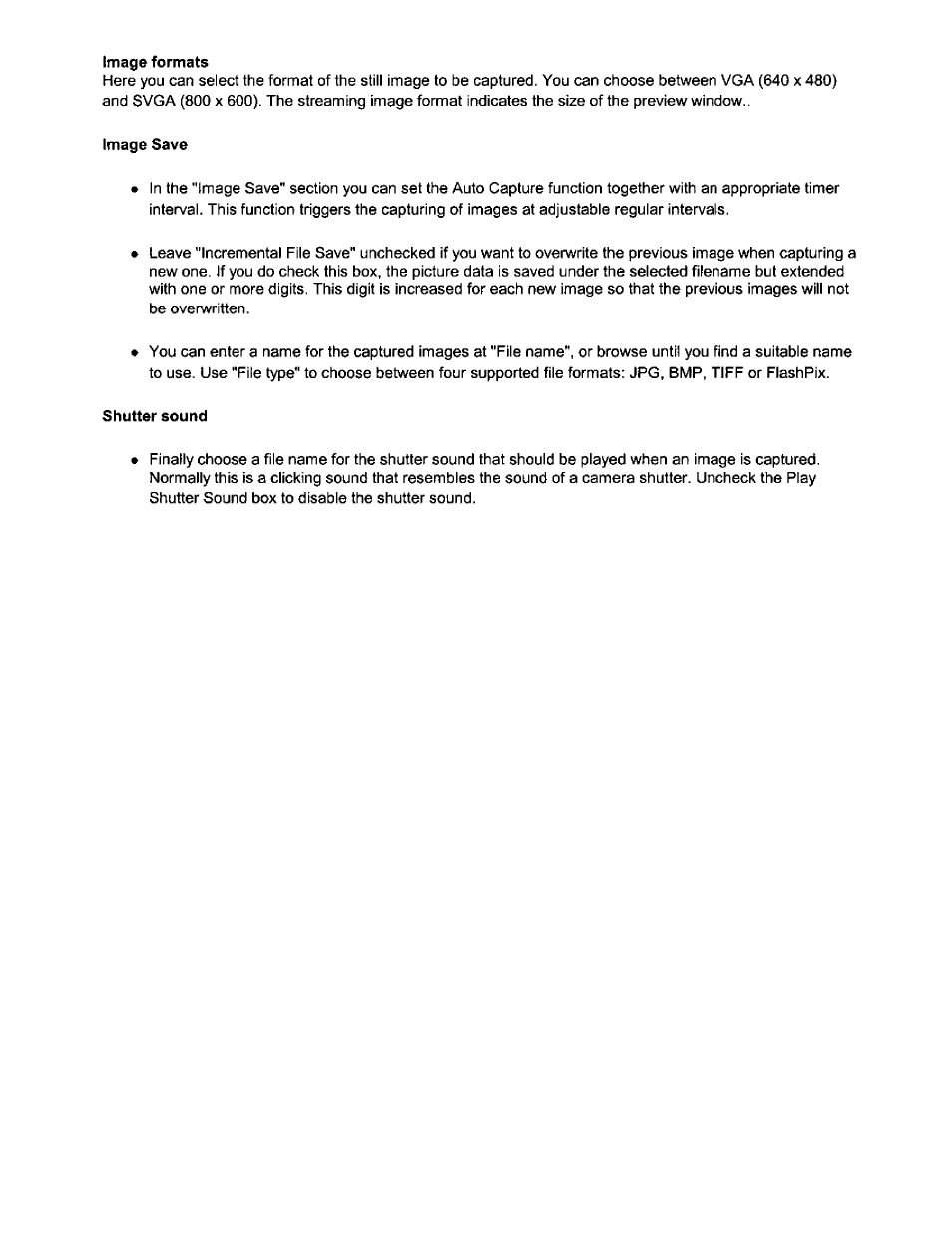 Image formats, Image save, Shutter sound | Philips PCVC675K99 User Manual | Page 14 / 27