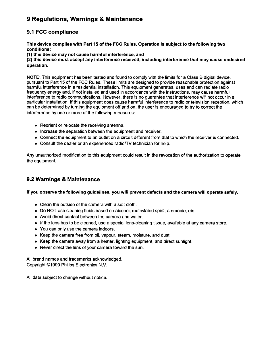 2 warnings & maintenance | Philips PCVC675K99 User Manual | Page 21 / 27