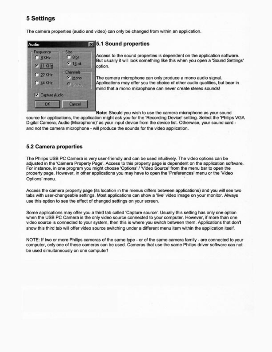 5 settings, S,1 sound properties | Philips PCVC675K99 User Manual | Page 9 / 27