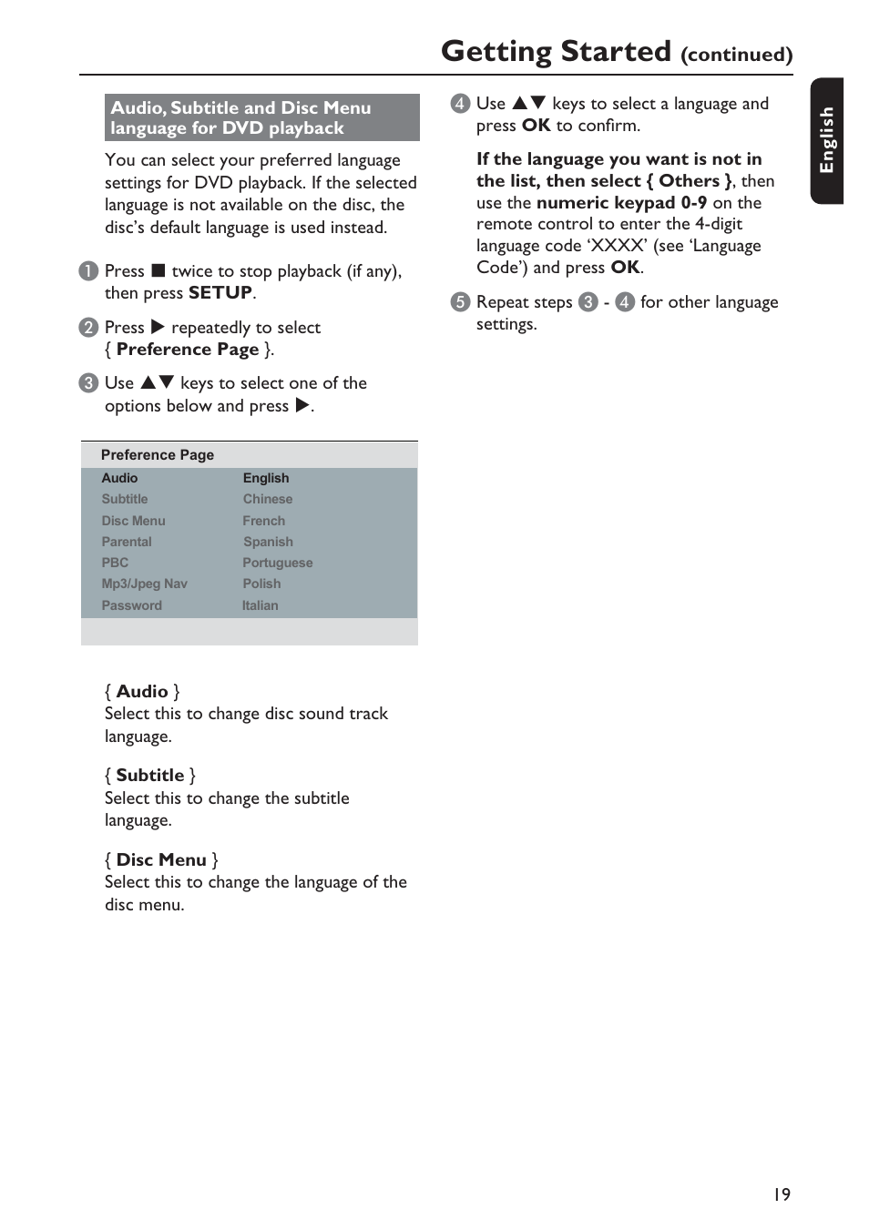 Getting started | Philips DVP5990-F7 User Manual | Page 19 / 58