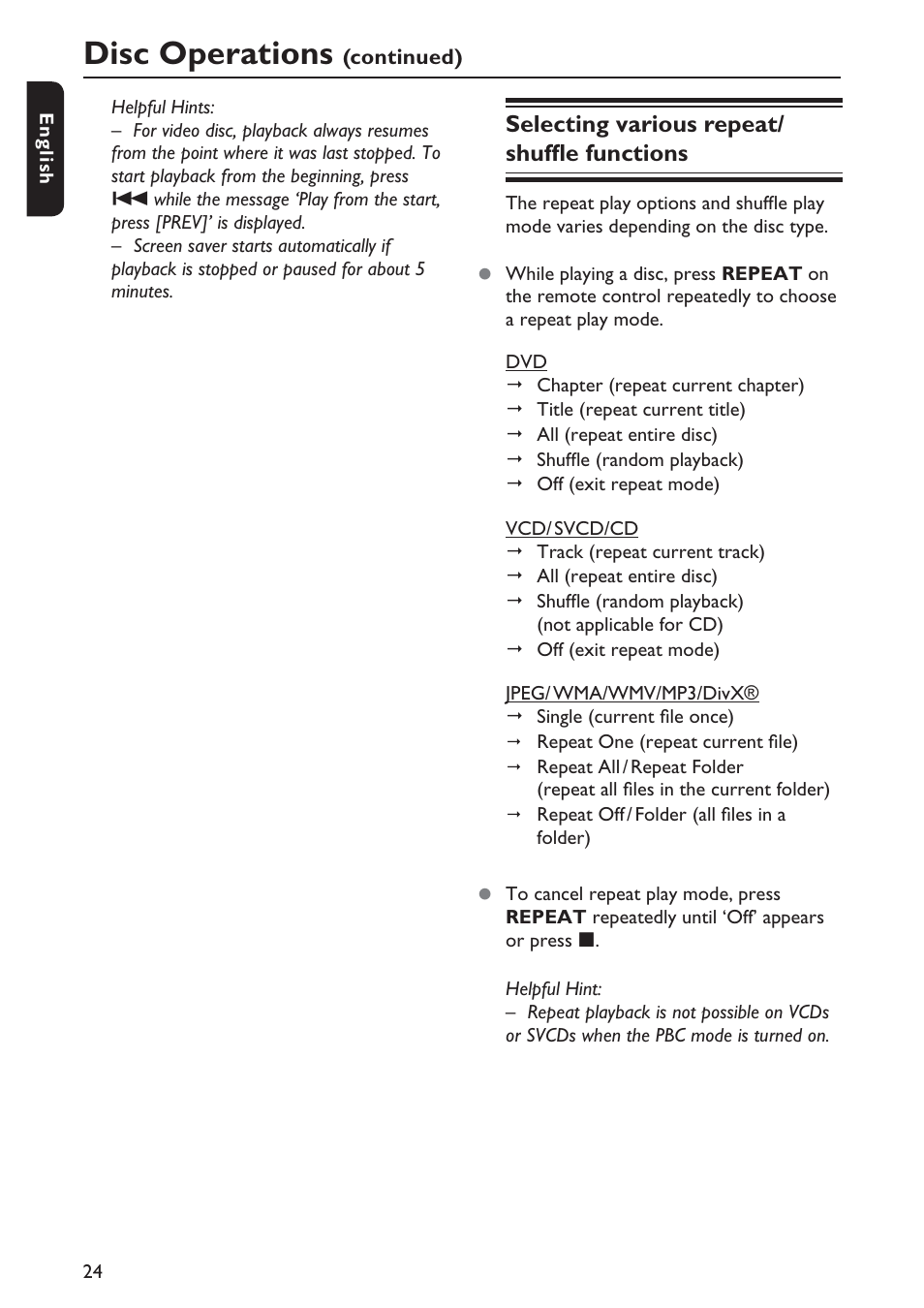 Disc operations | Philips DVP5990-F7 User Manual | Page 24 / 58