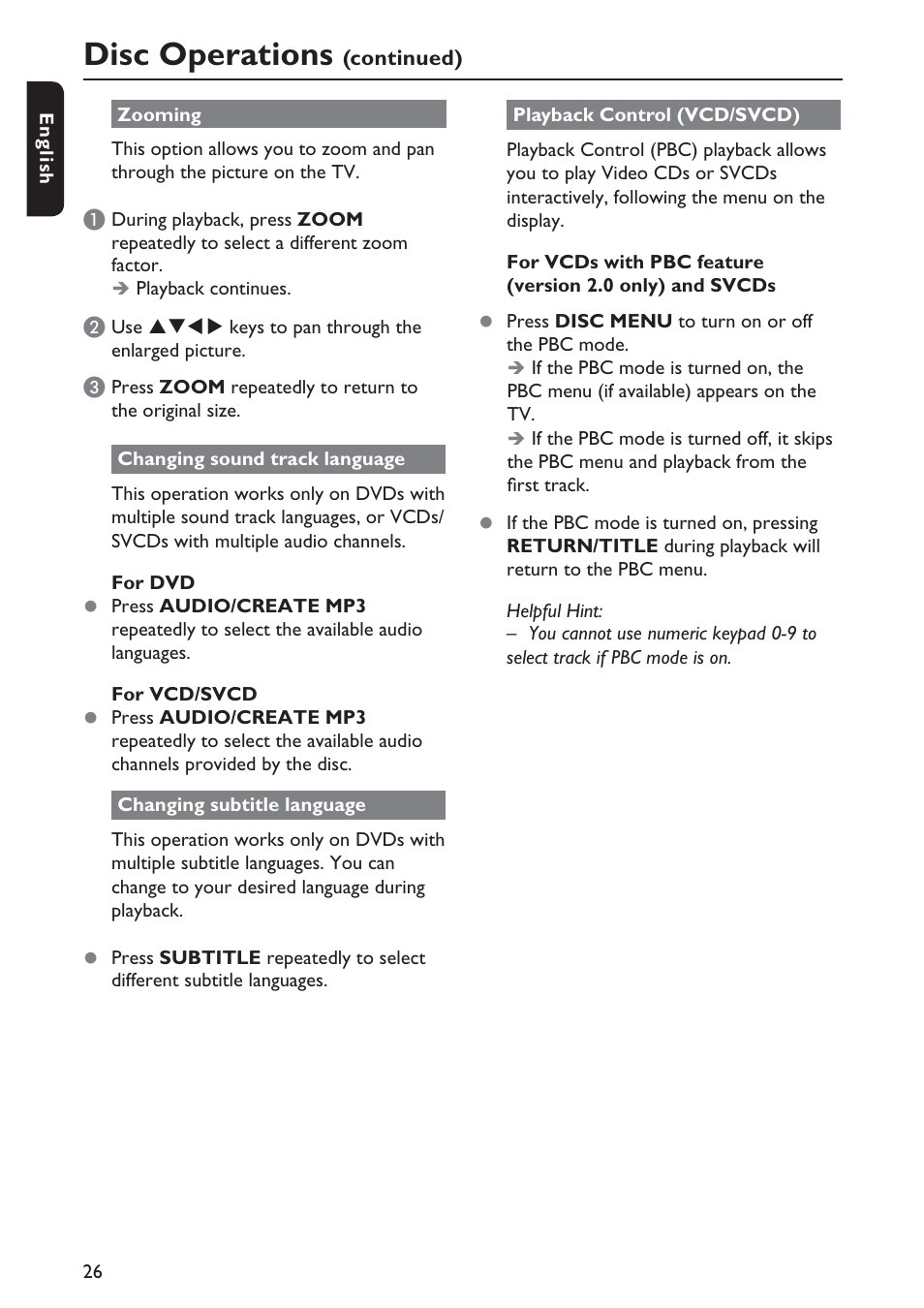 Disc operations | Philips DVP5990-F7 User Manual | Page 26 / 58