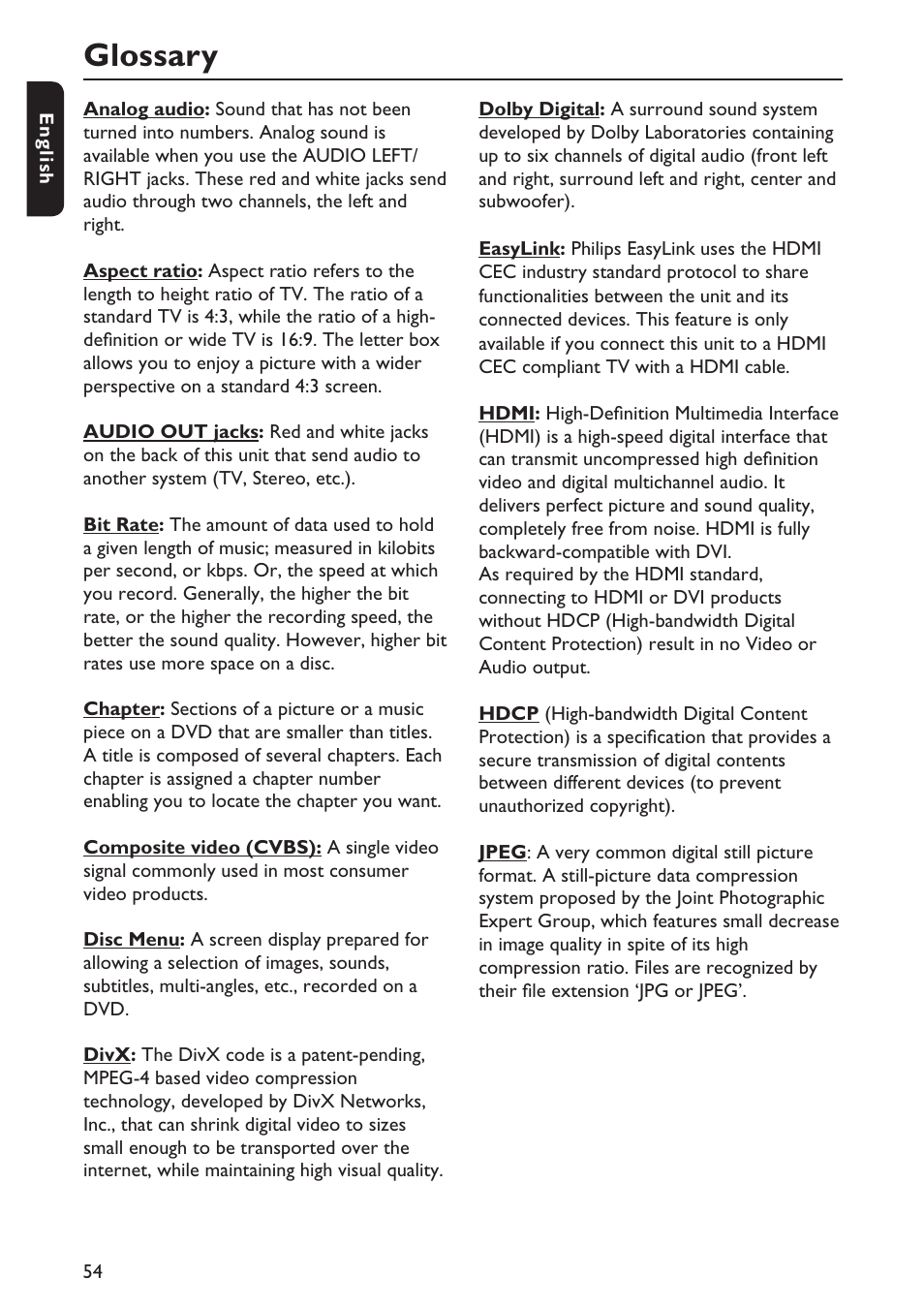 Glossary | Philips DVP5990-F7 User Manual | Page 54 / 58