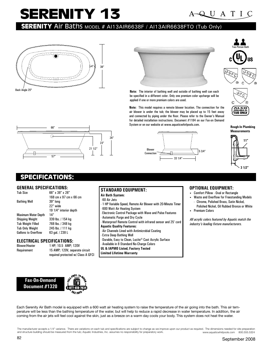 Aquatic AI13AIR6638FTO User Manual | 1 page
