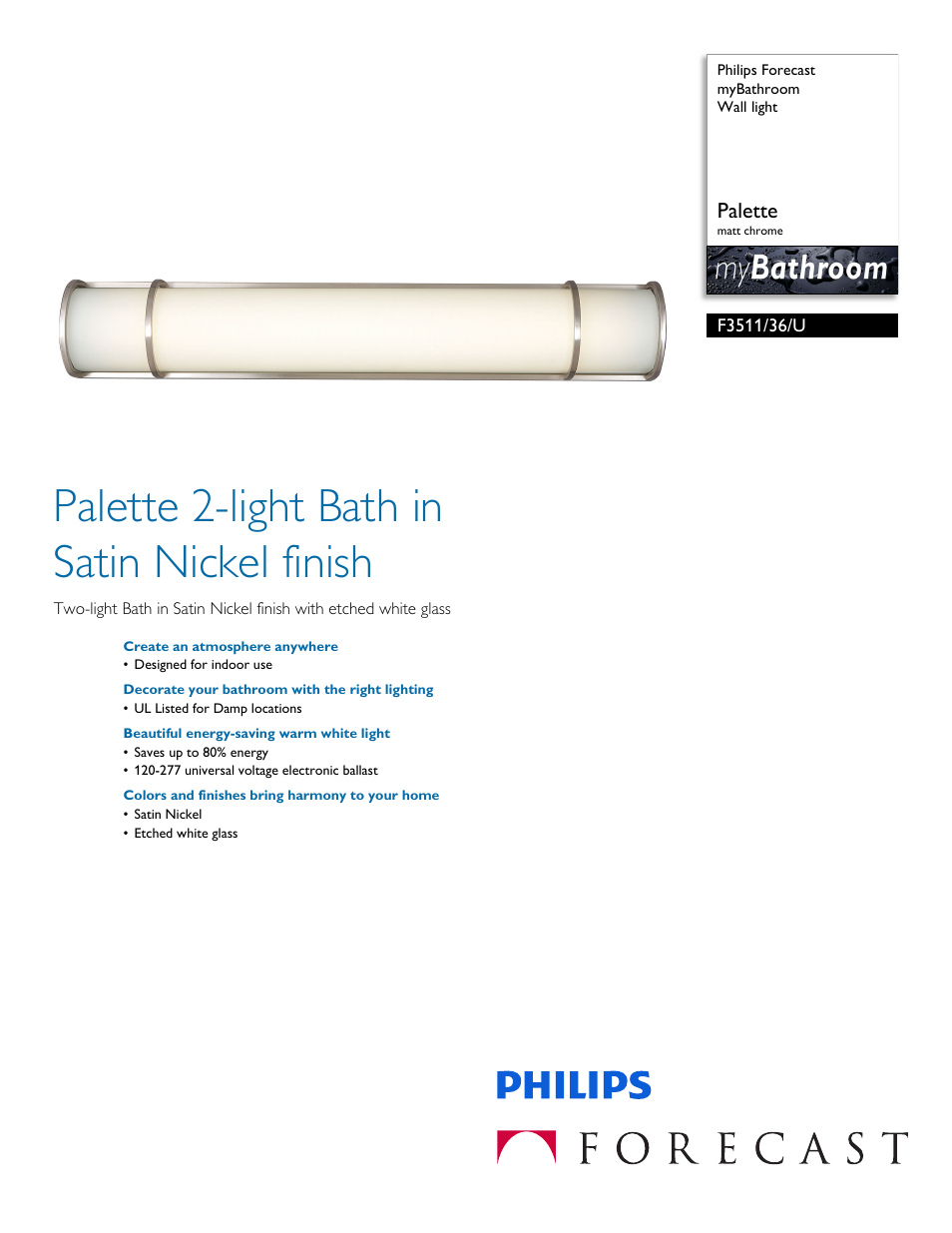 Philips Forecast myBathroom Wall light F3511-36-U Palette matt chrome User Manual | 2 pages