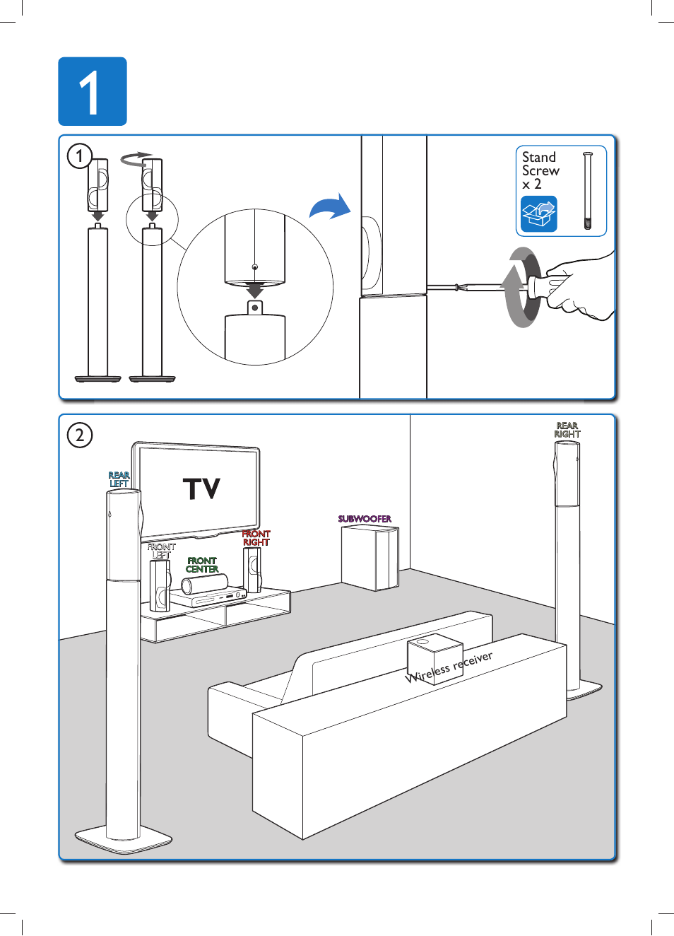 Stand screw x 2 | Philips HTS5580W-F7 User Manual | Page 13 / 18