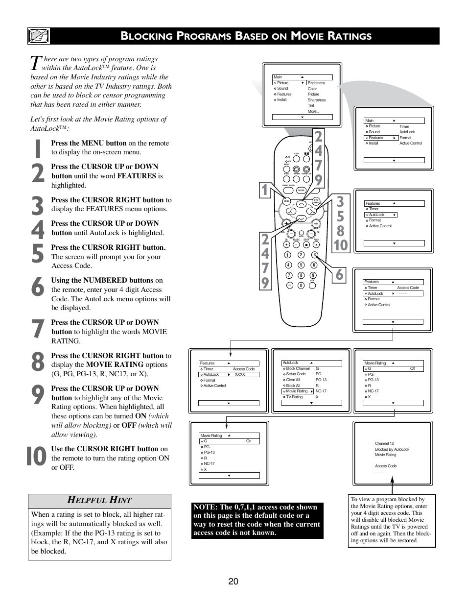 Locking, Rograms, Ased on | Ovie, Atings | Philips 20DV693R User Manual | Page 20 / 52
