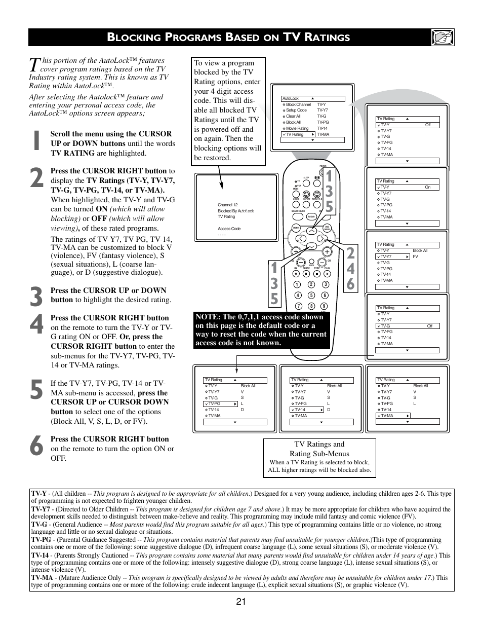 Tv r, Locking, Rograms | Ased on, Atings | Philips 20DV693R User Manual | Page 21 / 52