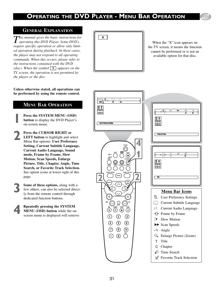 Dvd p, Perating the, Layer | Peration g | Philips 20DV693R User Manual | Page 31 / 52