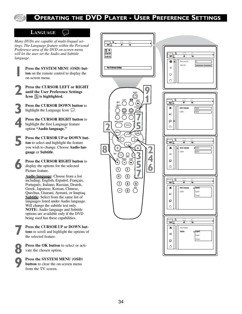 Dvd p, Perating the, Layer | Reference, Ettings l | Philips 20DV693R User Manual | Page 34 / 52