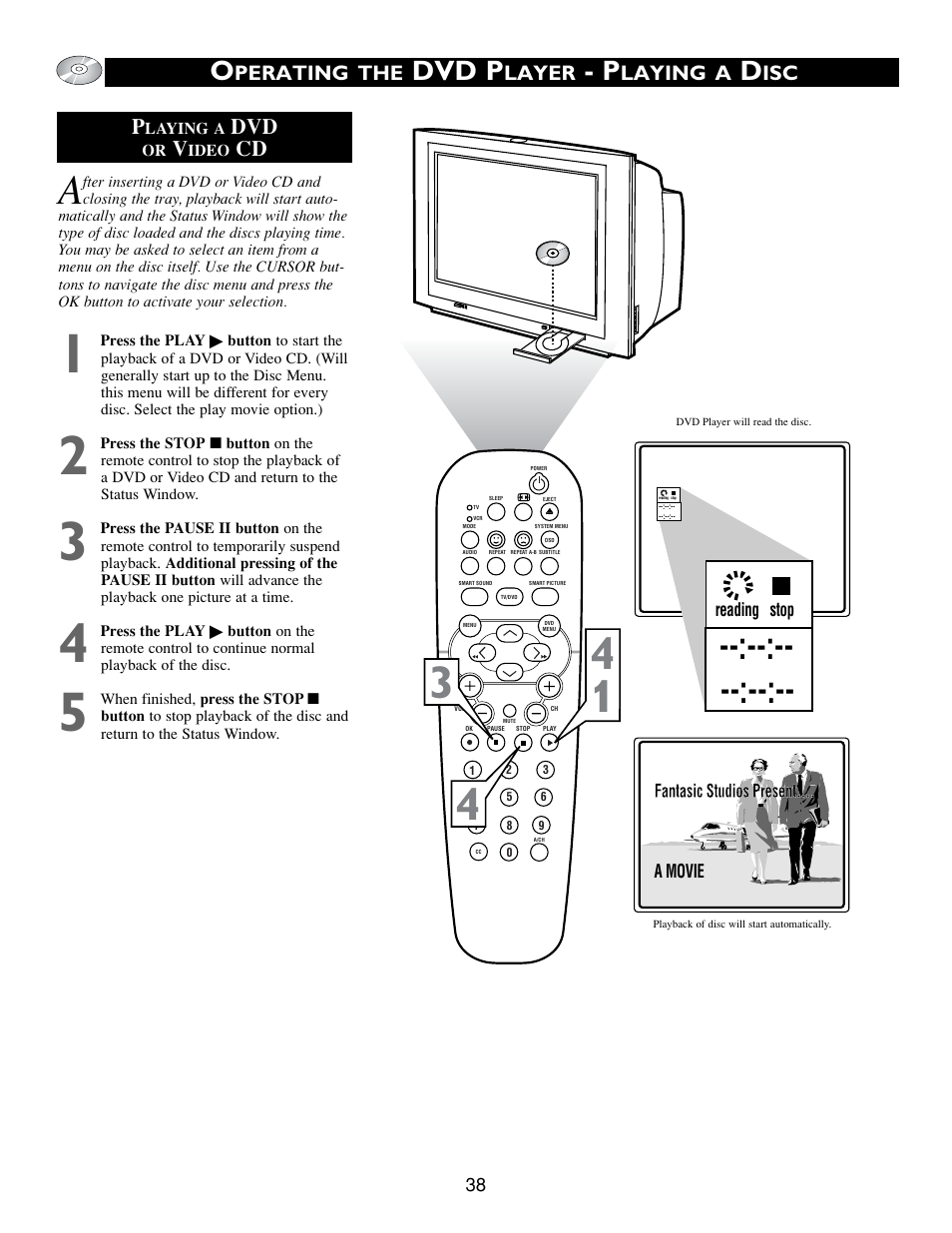 Dvd p, Perating the, Layer | Laying a, Isc p | Philips 20DV693R User Manual | Page 38 / 52