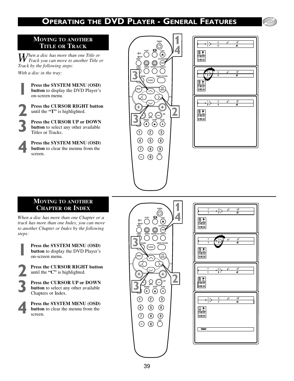 Dvd p, Perating the, Layer | Eneral, Eatures m | Philips 20DV693R User Manual | Page 39 / 52
