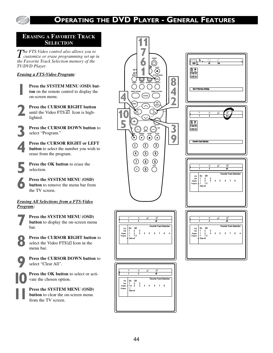 Dvd p, Perating the, Layer | Eneral, Eatures e | Philips 20DV693R User Manual | Page 44 / 52