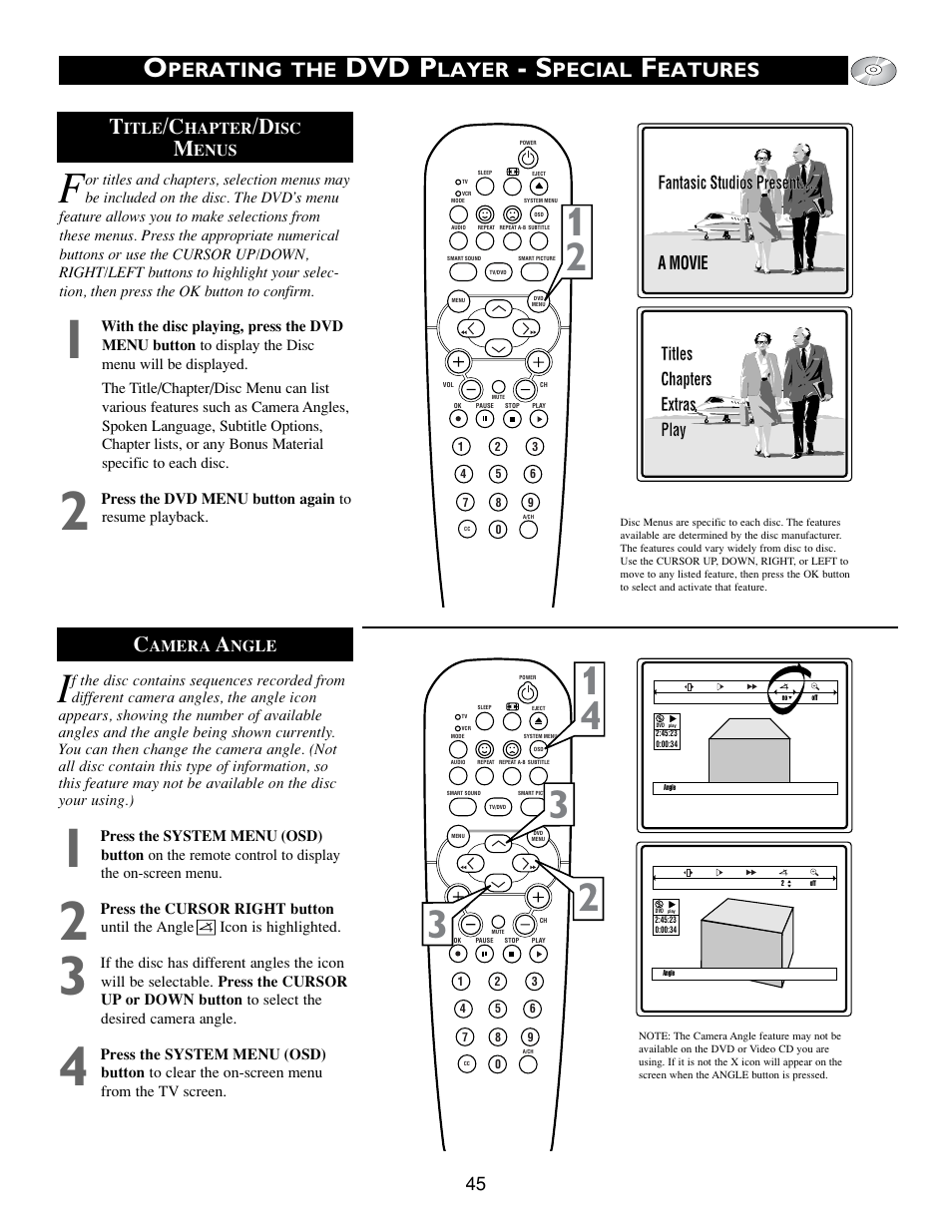 Dvd p, Perating the, Layer | Pecial, Eatures t | Philips 20DV693R User Manual | Page 45 / 52