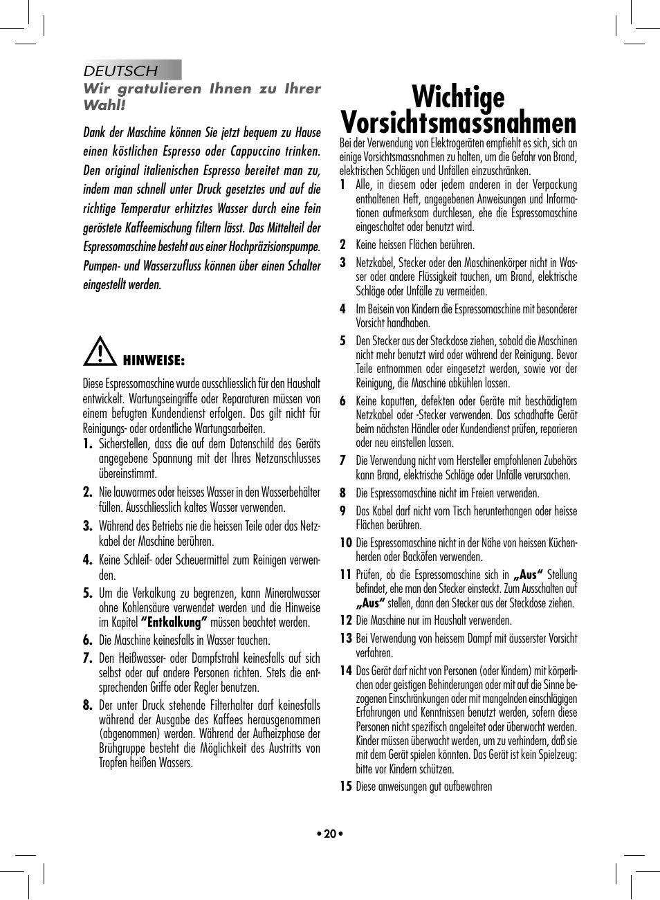 Wichtige vorsichtsmassnahmen | Philips 10002533 User Manual | Page 22 / 76