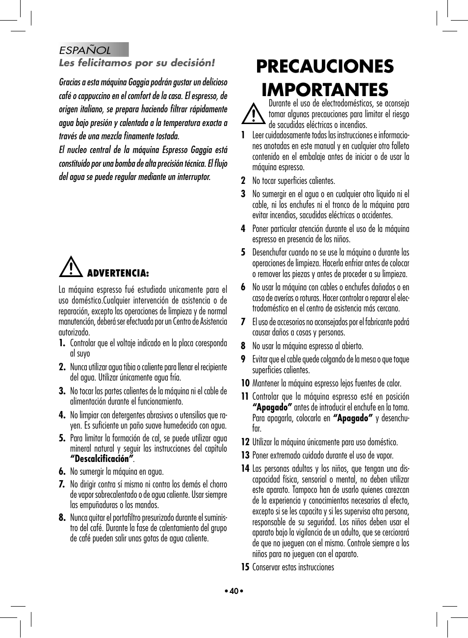 Precauciones importantes | Philips 10002533 User Manual | Page 42 / 76