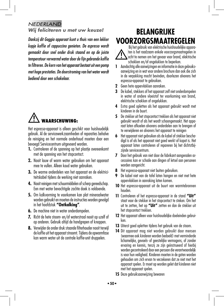 Belangrijke voorzorgsmaatregelen | Philips 10002533 User Manual | Page 52 / 76