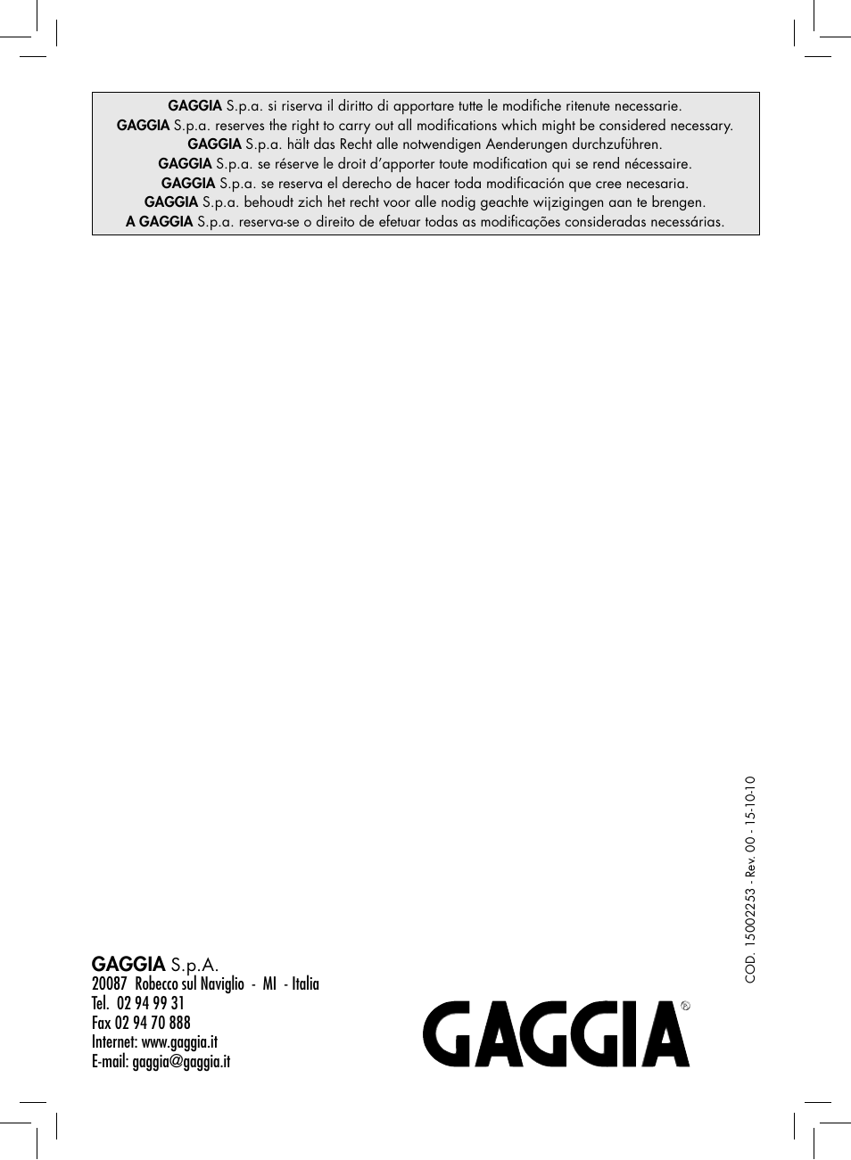 Gaggia | Philips 10002533 User Manual | Page 76 / 76