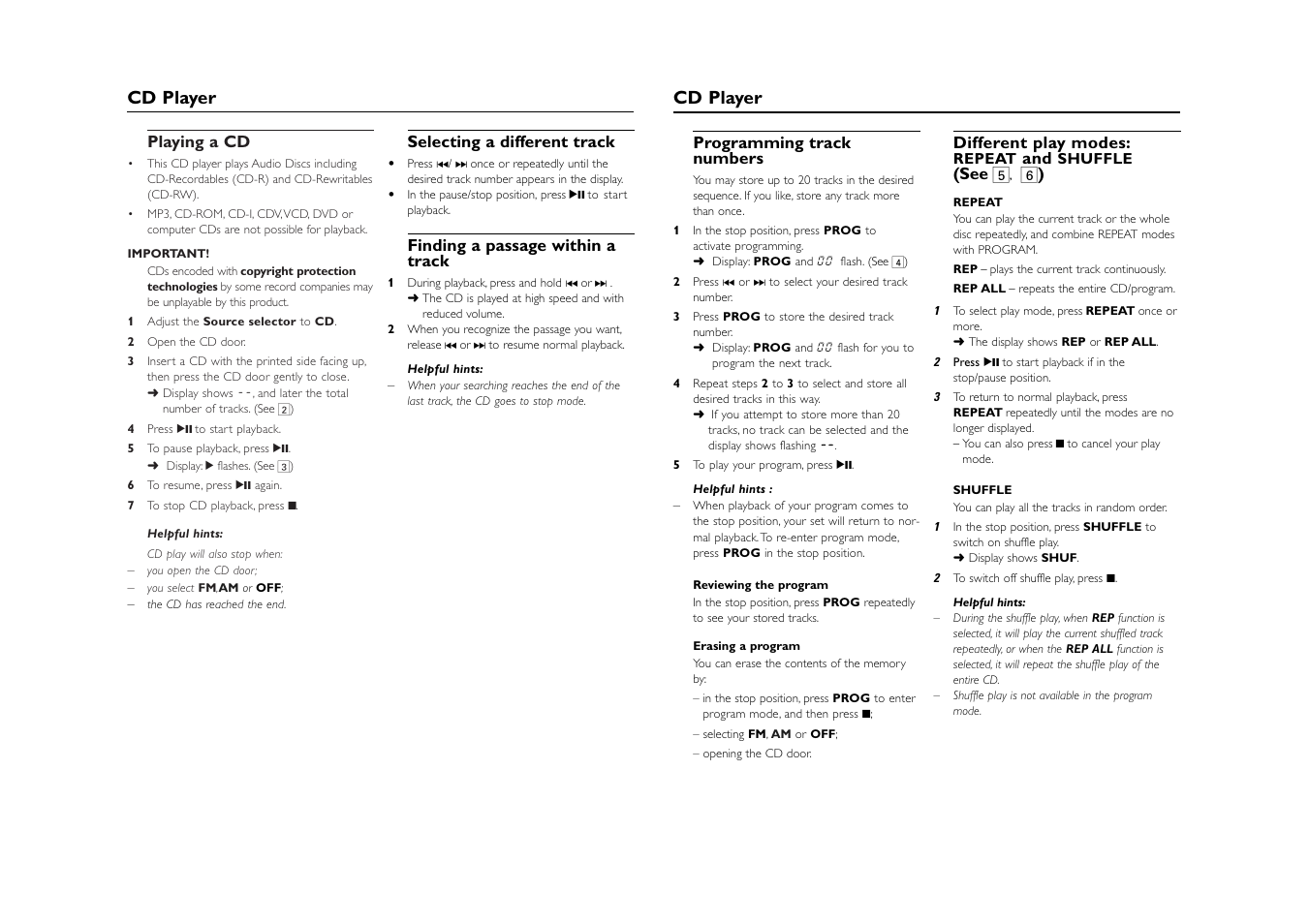 Cd player | Philips AZ1123B-37B User Manual | Page 5 / 7