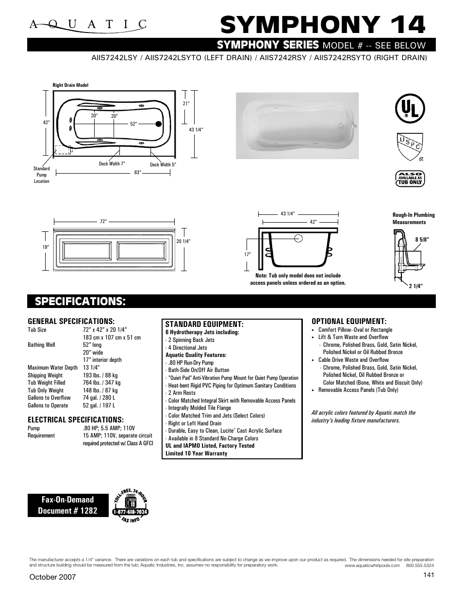 Aquatic AIIS7242LSY User Manual | 1 page