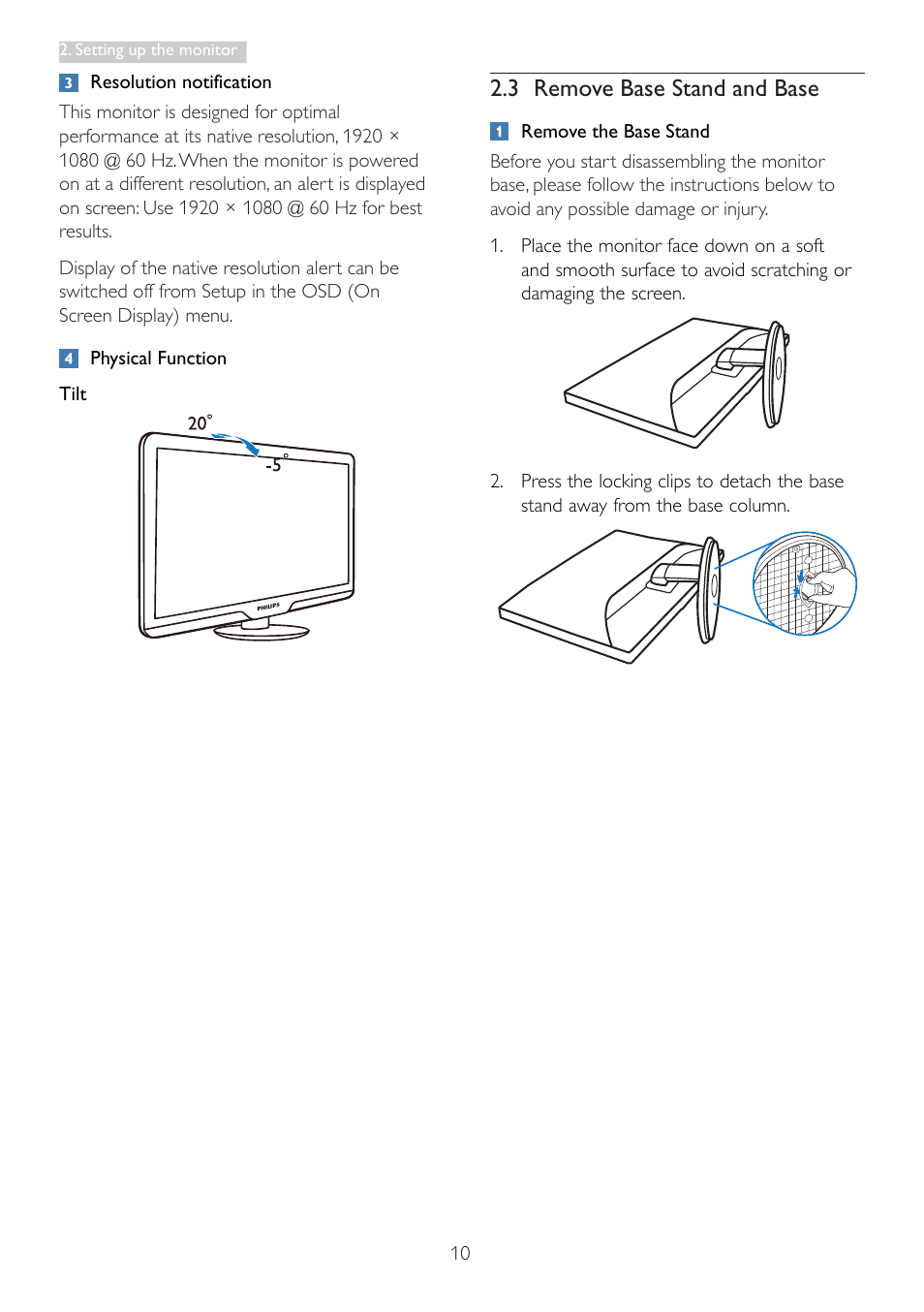 3 remove base stand and base | Philips 273G3DHSW-27 User Manual | Page 12 / 45