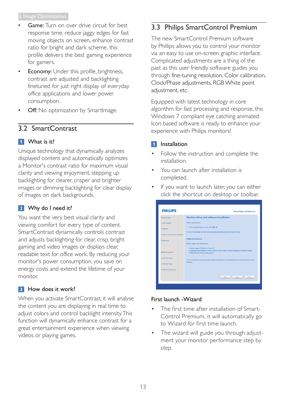 2 smartcontrast, 3 philips smartcontrol premium, 2 smartcontrast 3.3 philips smartcontrol premium | Philips 273G3DHSW-27 User Manual | Page 15 / 45